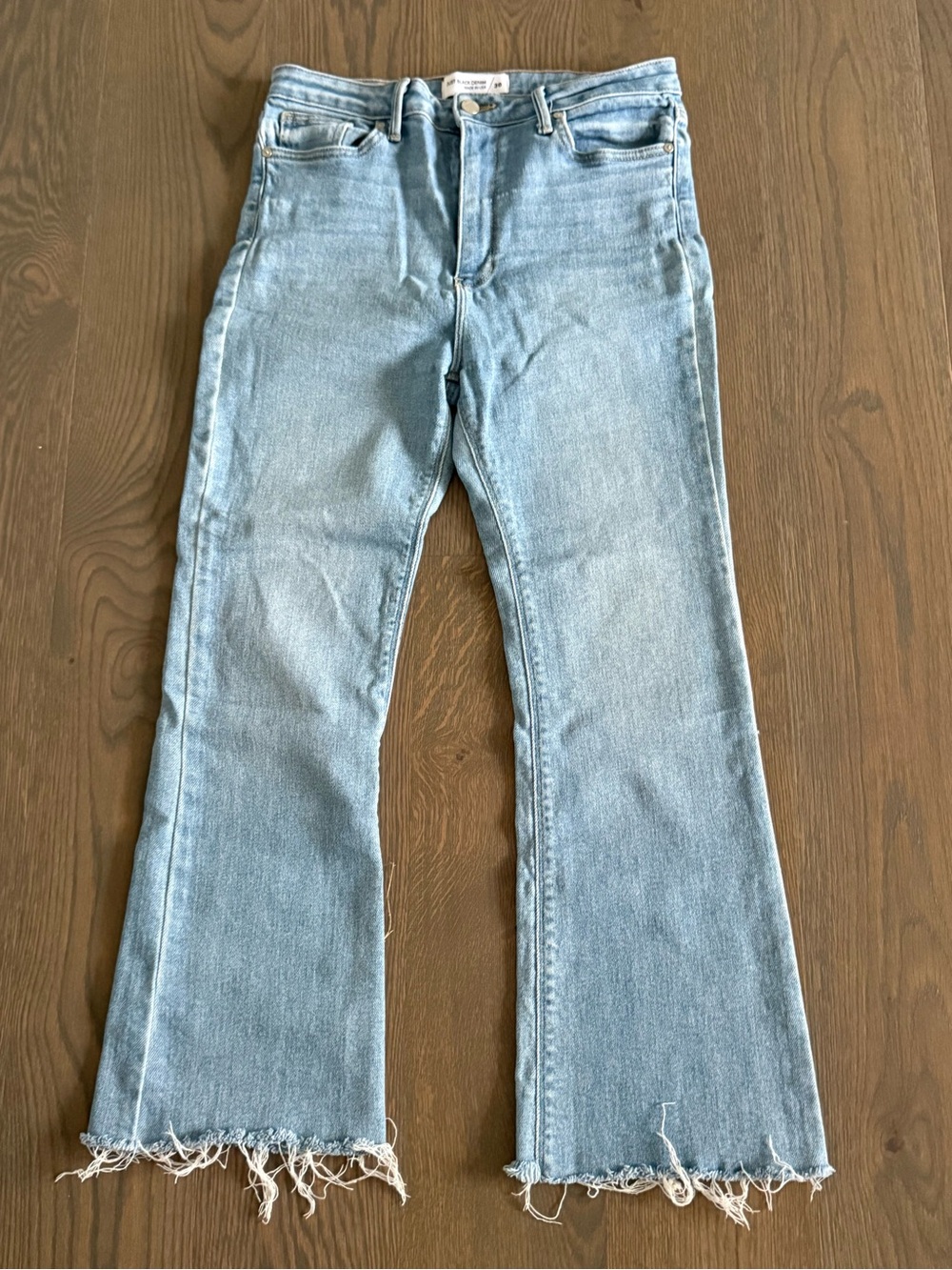 Just Black Light Blue Flared Jeans with Frayed Hem